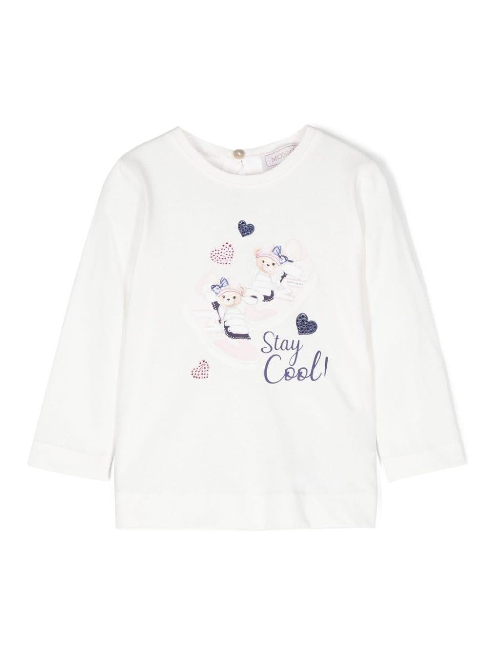 T-shirt con stampa grafica per neonata Monnalisa bianco con stampa con slogan - Rubino Kids