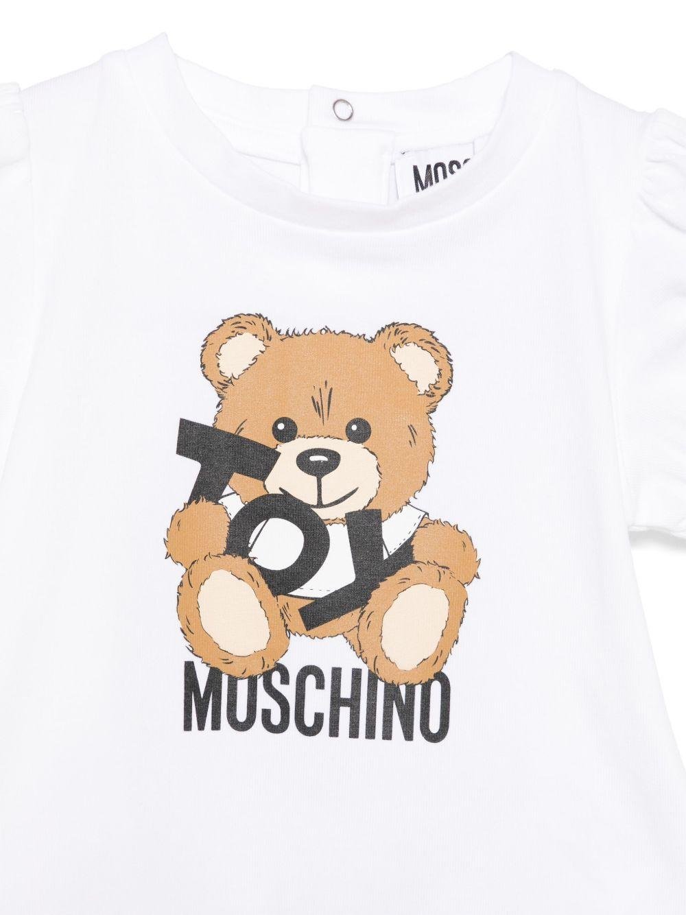 T-shirt con stampa Leo Teddy per neonato Moschino Kids bianco con chiusura posteriore - Rubino Kids