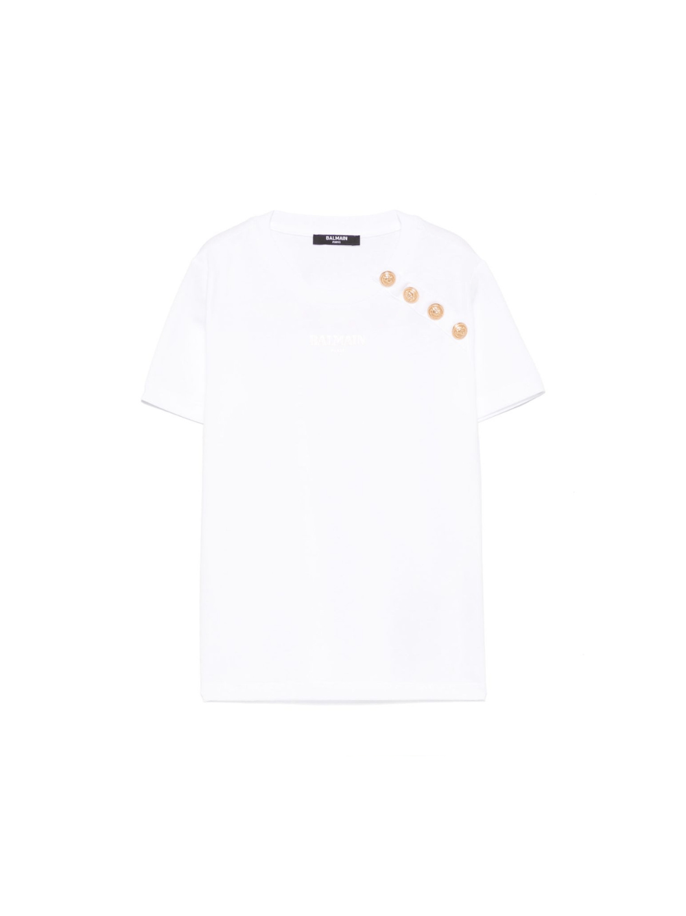 T-shirt con stampa logo per bambina Balmain Kids bianco con bottoni goffrati color oro - Rubino Kids