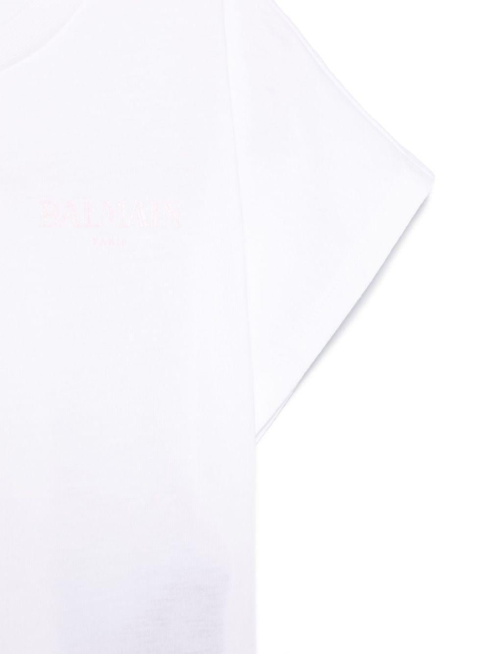 T-shirt con stampa logo per bambina Balmain Kids bianco con orlo dritto - Rubino Kids