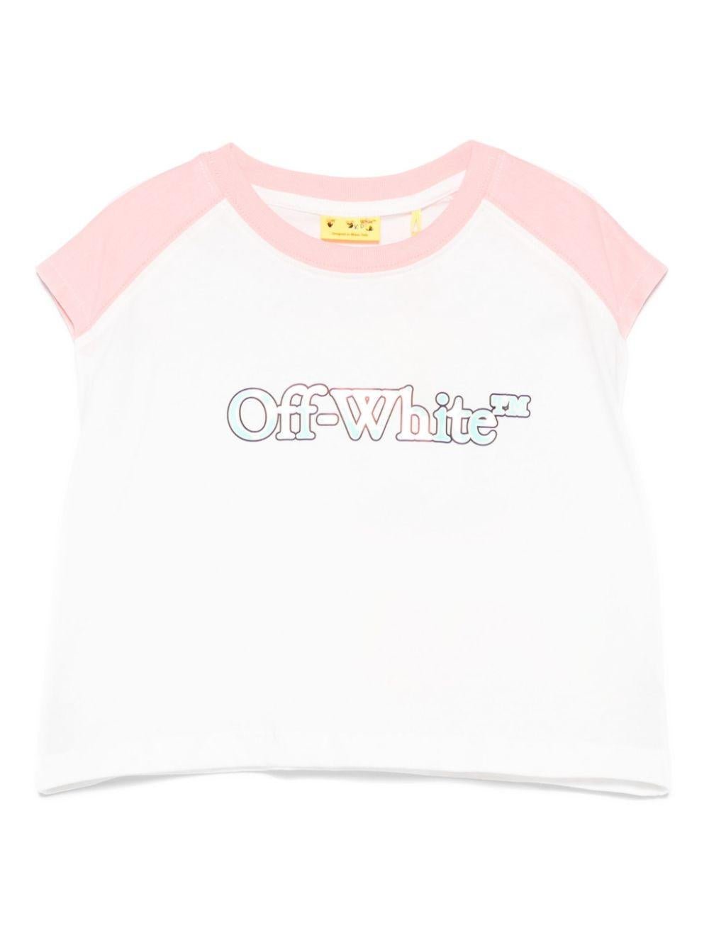 T-shirt con stampa logo per bambina Off - White Kids bianco con girocollo - Rubino Kids