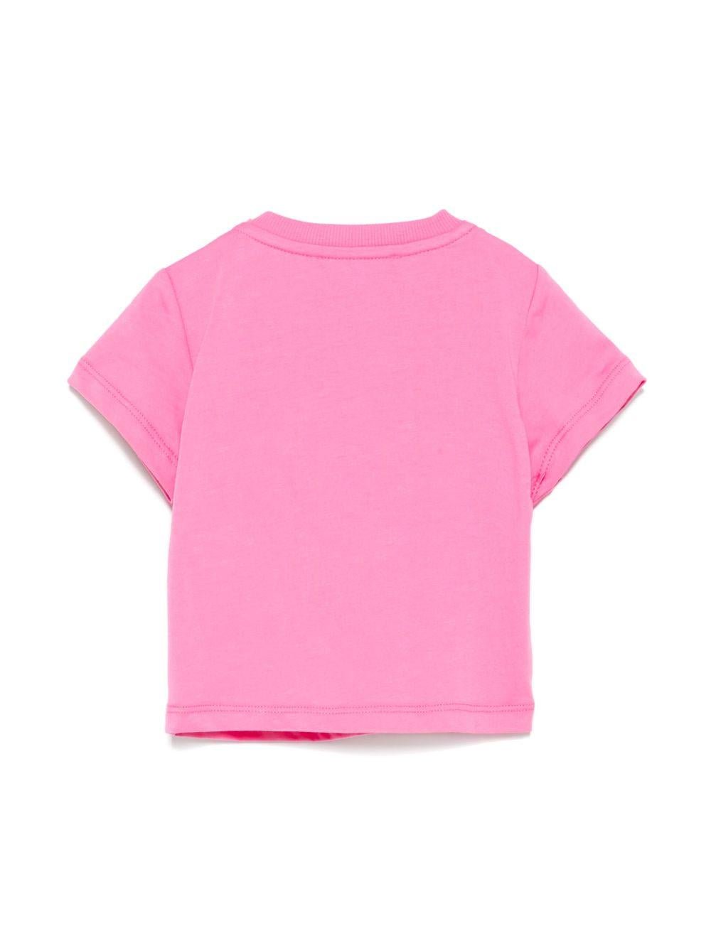 T-shirt con stampa logo per neonata Moschino Kids rosa con scollo rotondo - Rubino Kids