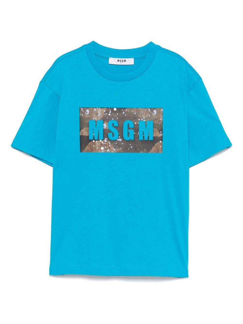 T-shirt con stampa per bambino MSGM Kids azzurro con orlo dritto - Rubino Kids