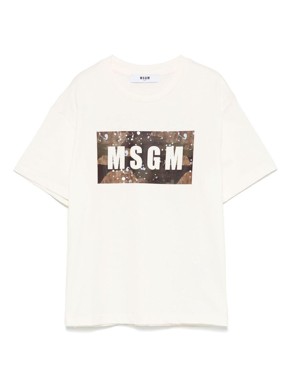T-shirt con stampa per bambino MSGM Kids beige con orlo dritto - Rubino Kids