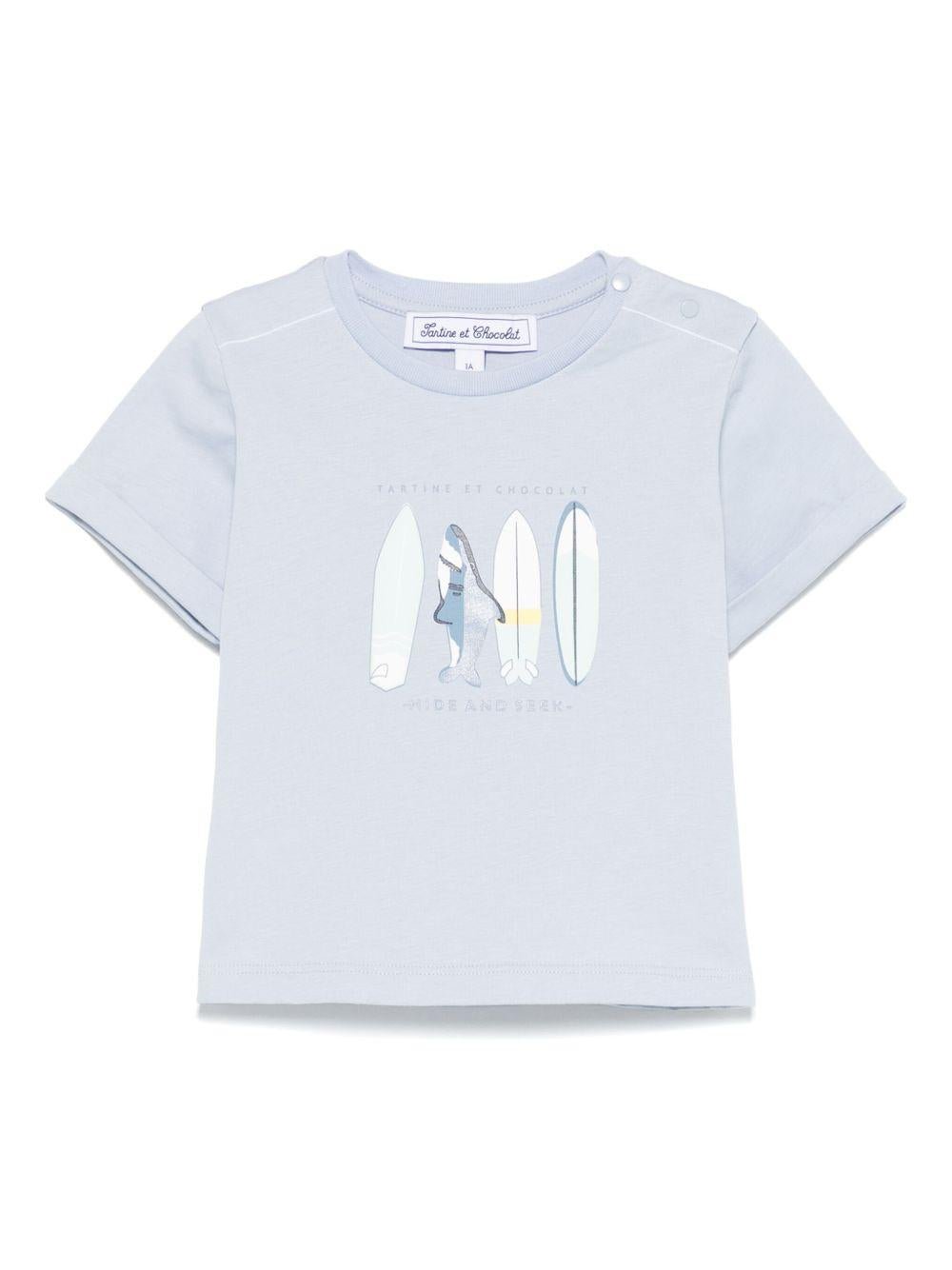 T-shirt con stampa per neonato Tartine & Chocolat azzurro con girocollo - Rubino Kids