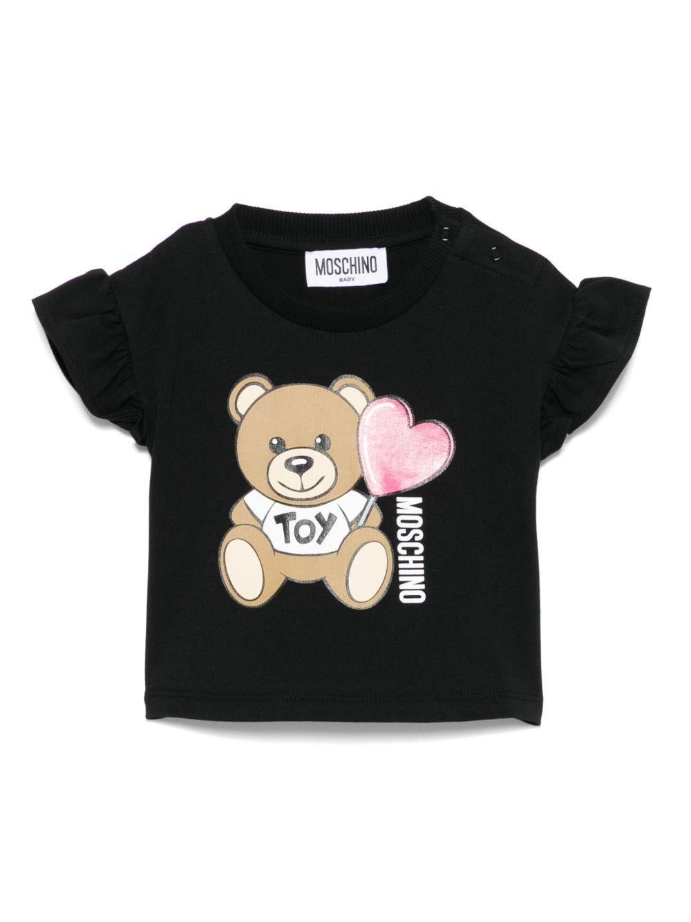 T-shirt con stampa Teddy Bear per neonata Moschino Kids nero con orlo dritto - Rubino Kids