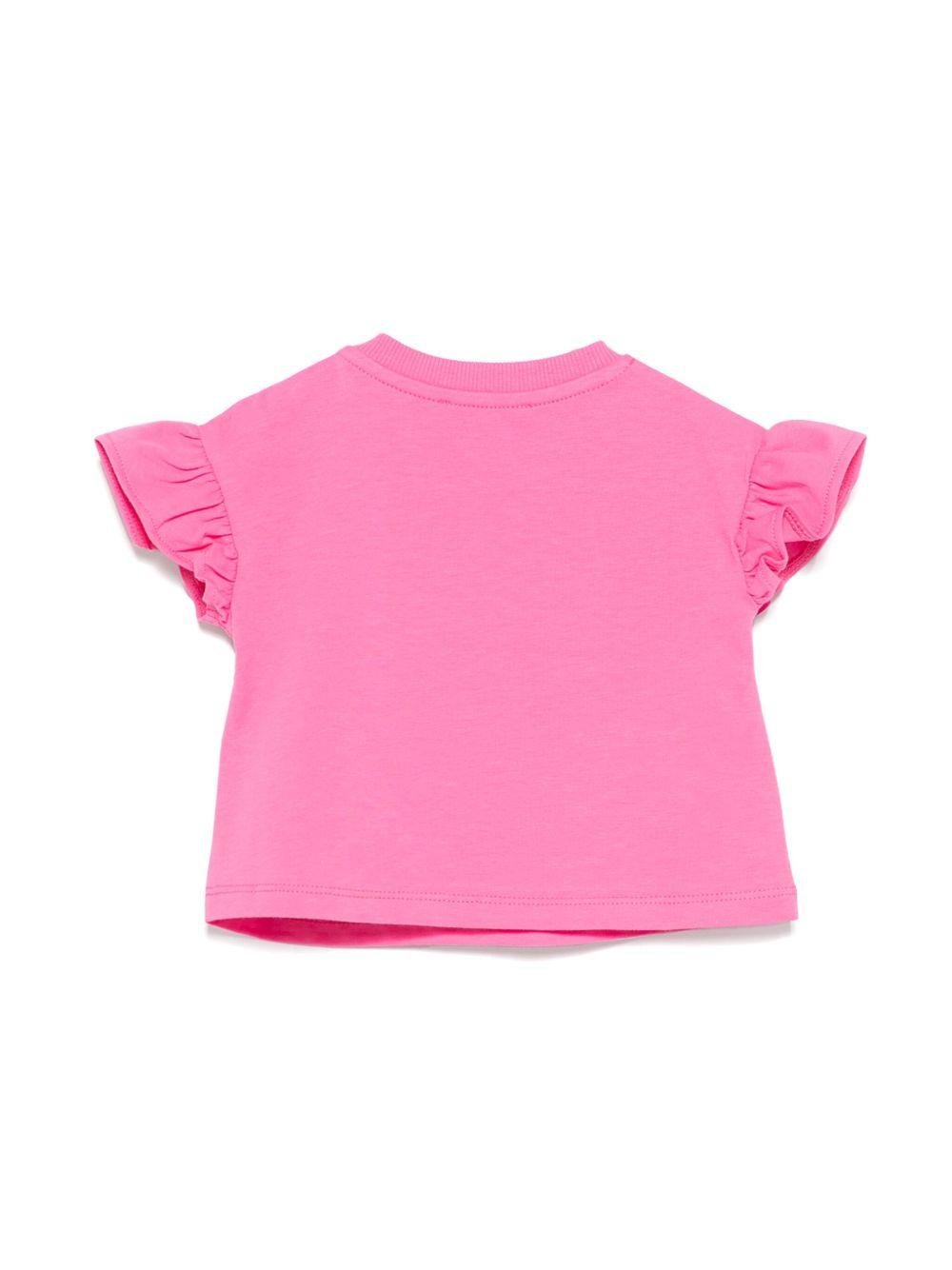 T-shirt con stampa Teddy Bear per neonata Moschino Kids rosa con orlo dritto - Rubino Kids