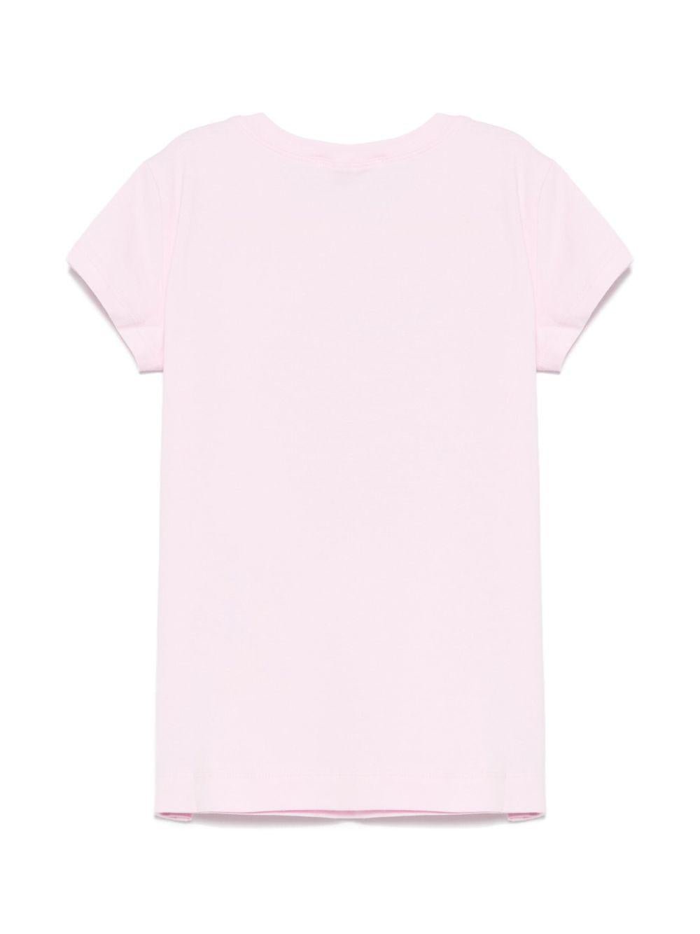 T-shirt con strass per bambina Monnalisa rosa con girocollo - Rubino Kids