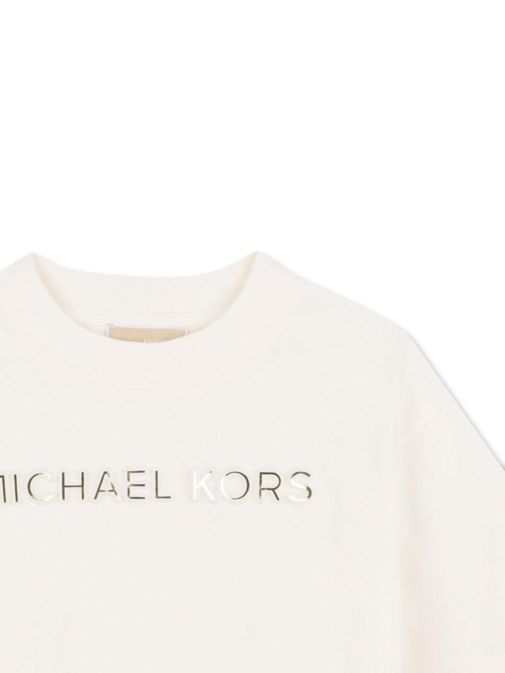 T-shirt crop per bambina Michael Kors Kids bianca con stampa logo - Rubino Kids