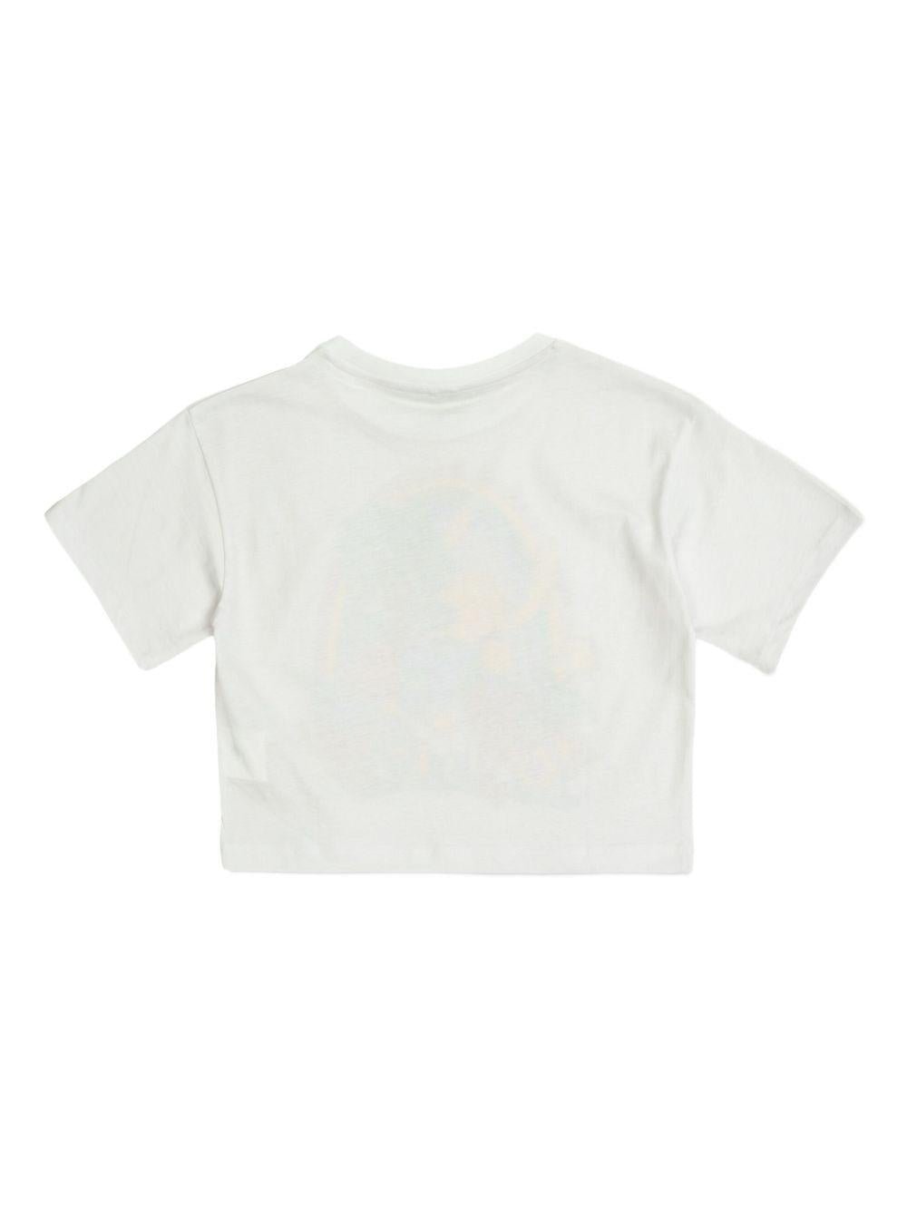 T-shirt crop per bambina Stella McCartney Kids bianco con stampa grafica - Rubino Kids