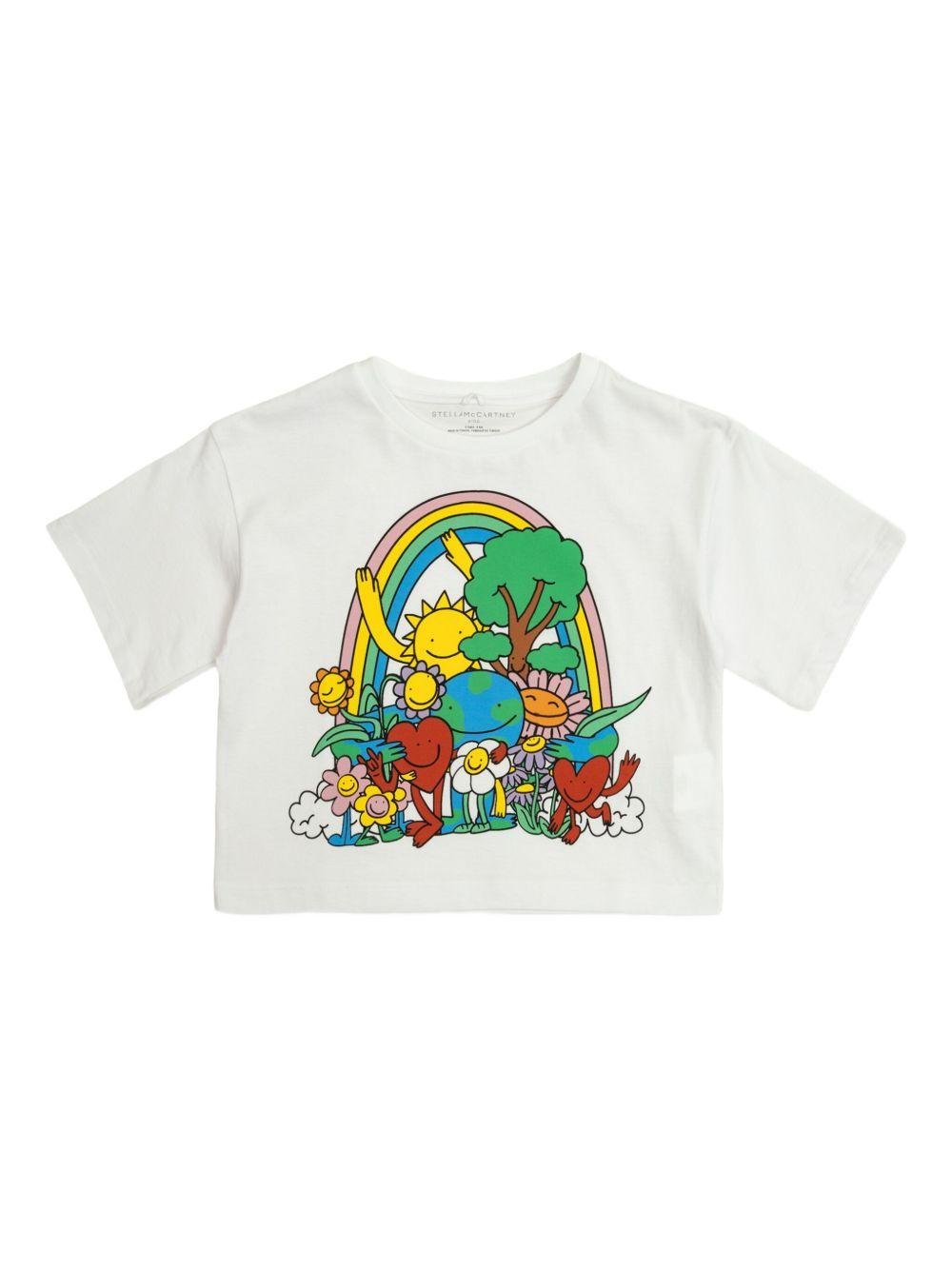 T-shirt crop per bambina Stella McCartney Kids bianco con stampa grafica - Rubino Kids