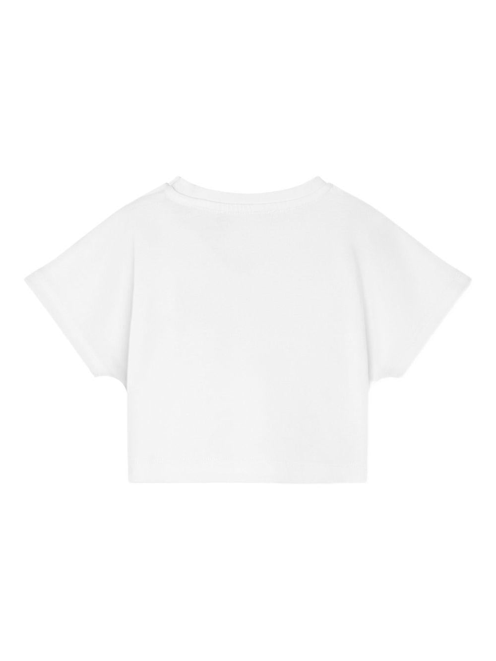 T-shirt crop per bambina Versace Kids bianco con stampa logo - Rubino Kids
