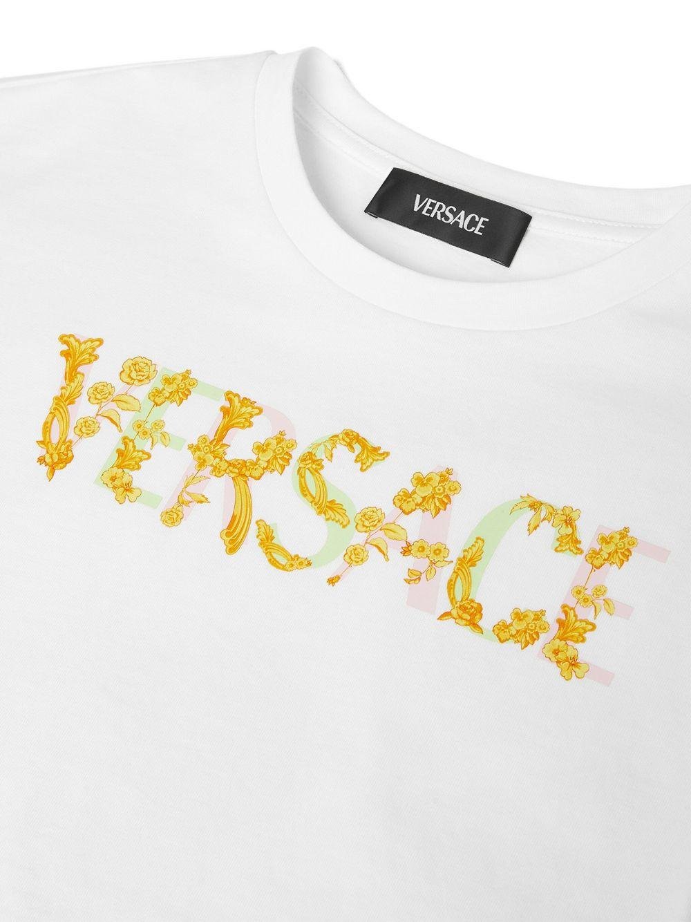 T-shirt crop per bambina Versace Kids bianco con stampa logo - Rubino Kids