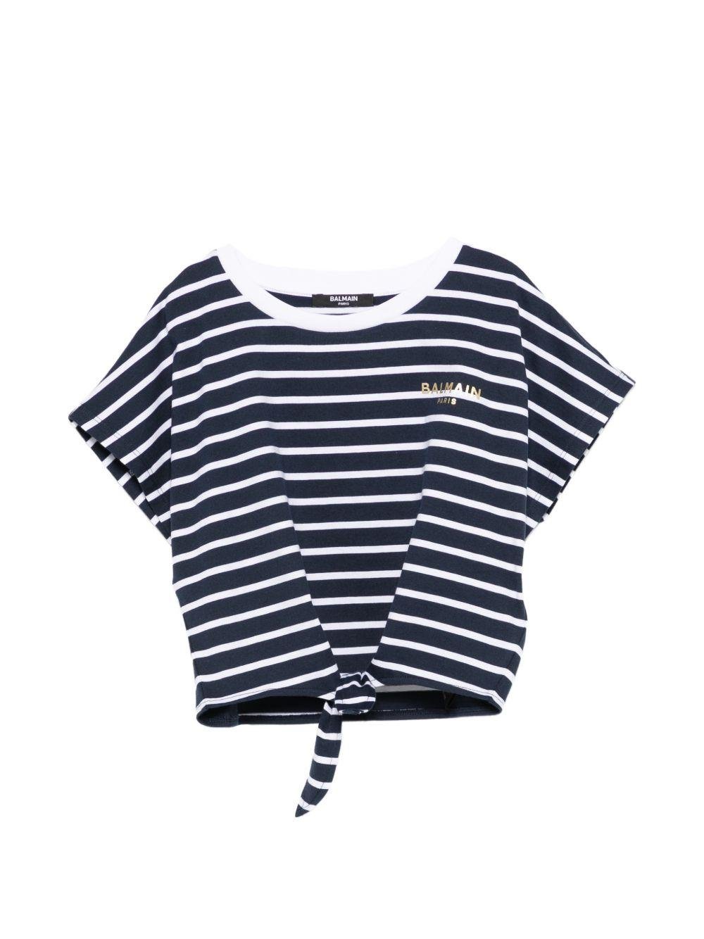 T-shirt da bambina Balmain Kids blu navy con motivo a righe - Rubino Kids