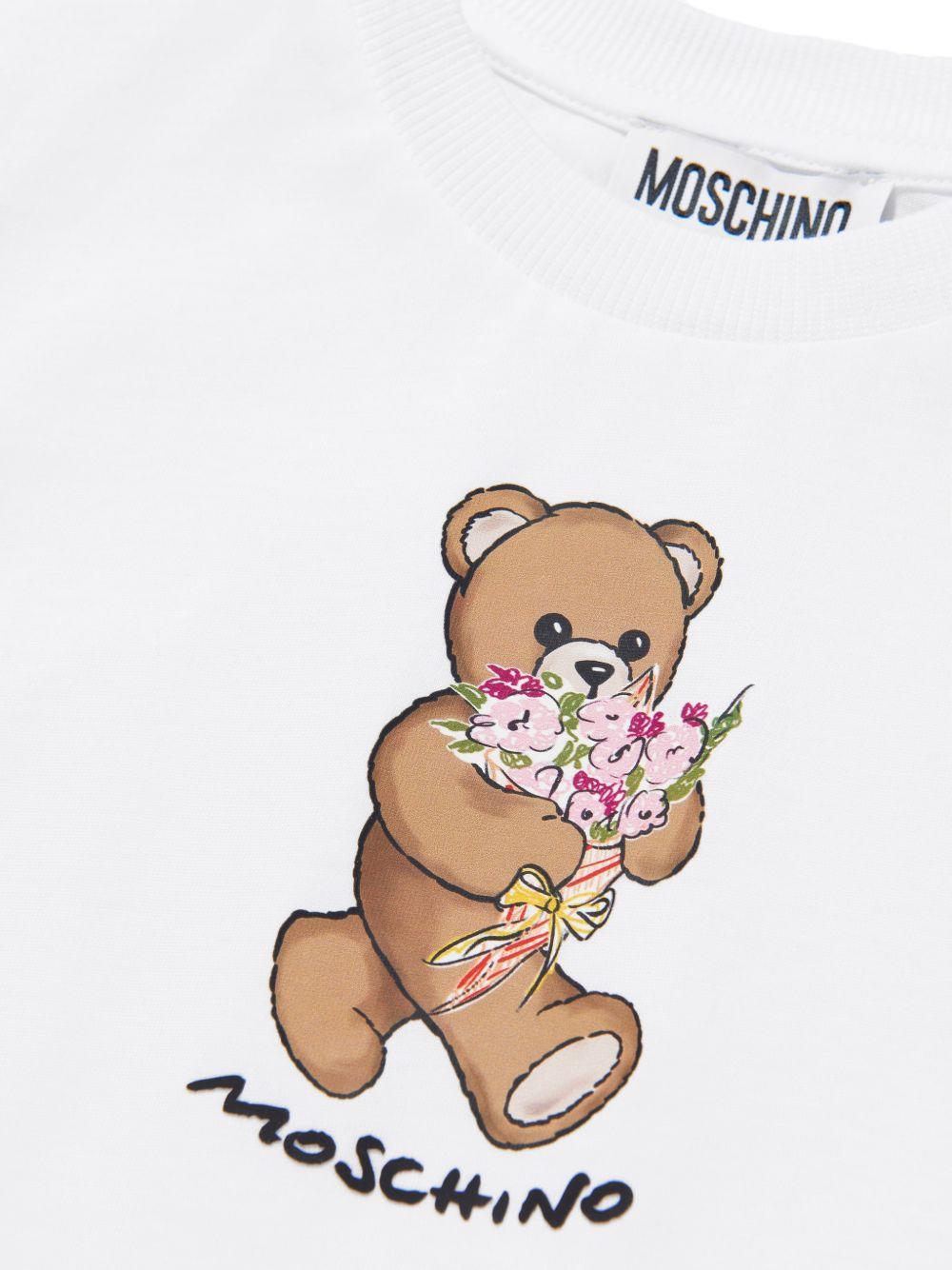 T-shirt da bambina Moschino Kids bianca con stampa orsacchiotto - Rubino Kids