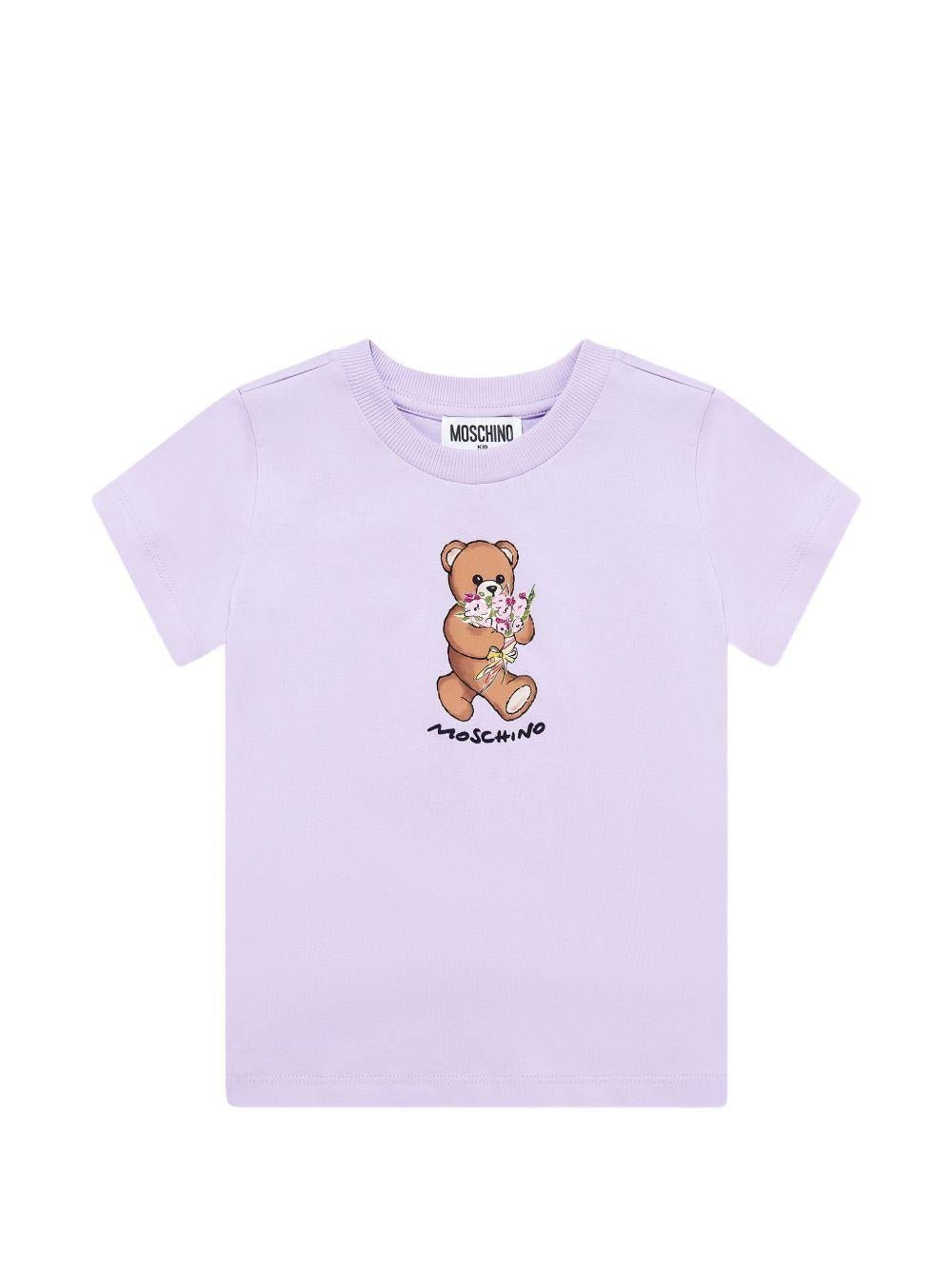 T-shirt da bambina Moschino Kids viola con stampa orsacchiotto - Rubino Kids