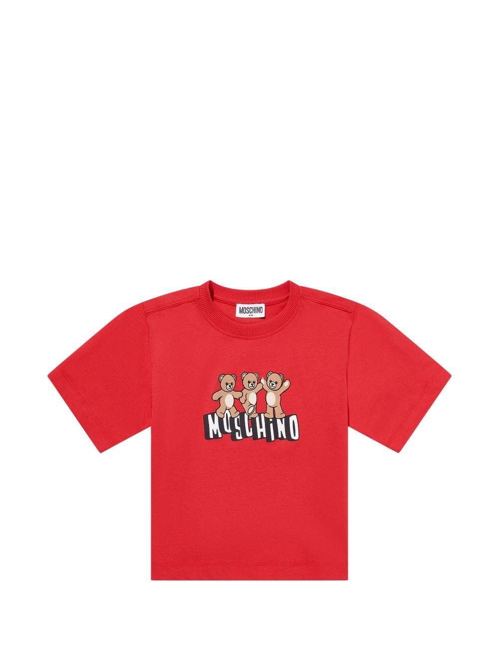T-shirt da bambino Moschino Kids rossa con stampa orsacchiotti - Rubino Kids