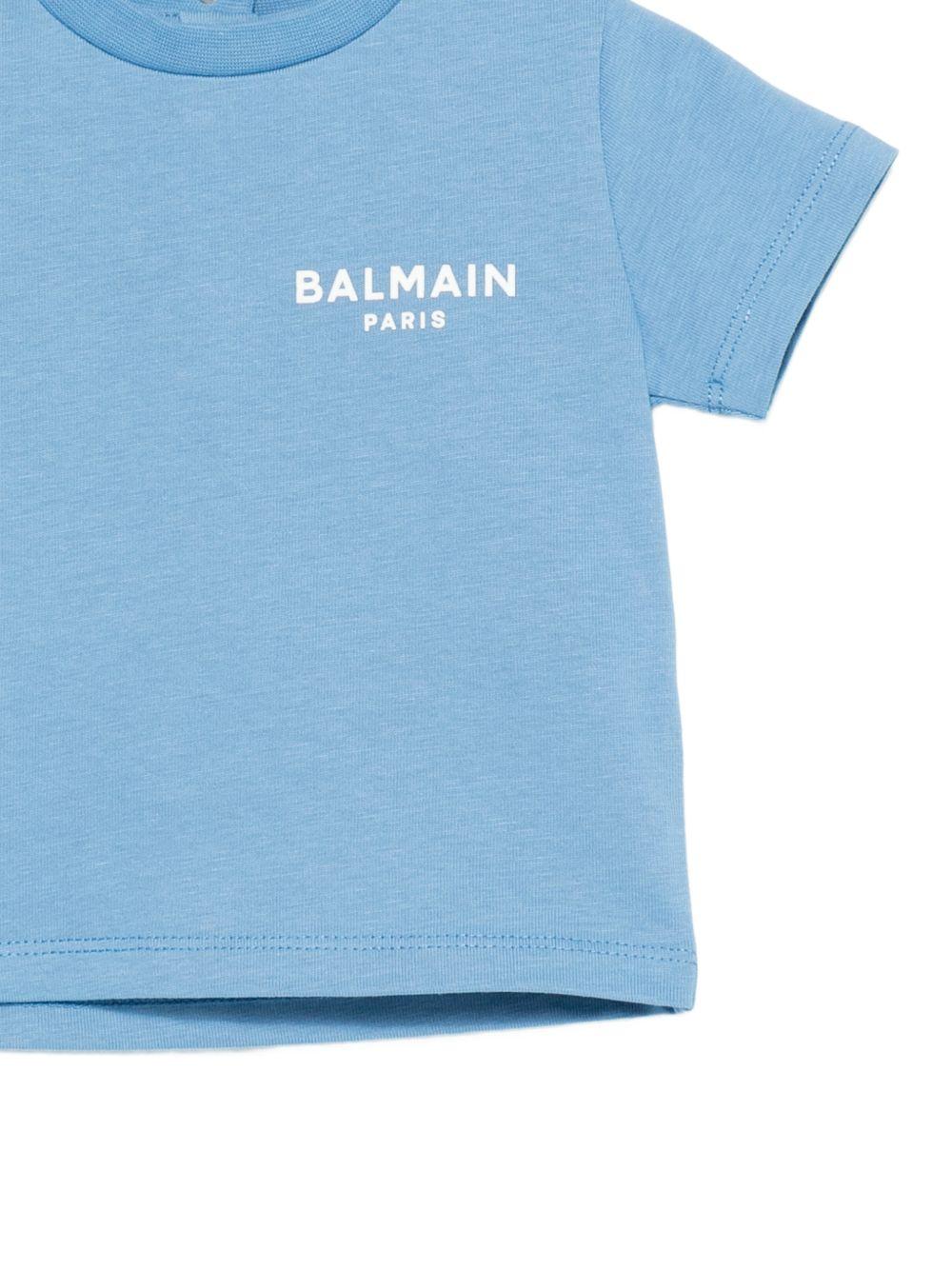 T-shirt da neonato Balmain Kids azzurro con stampa logo - Rubino Kids