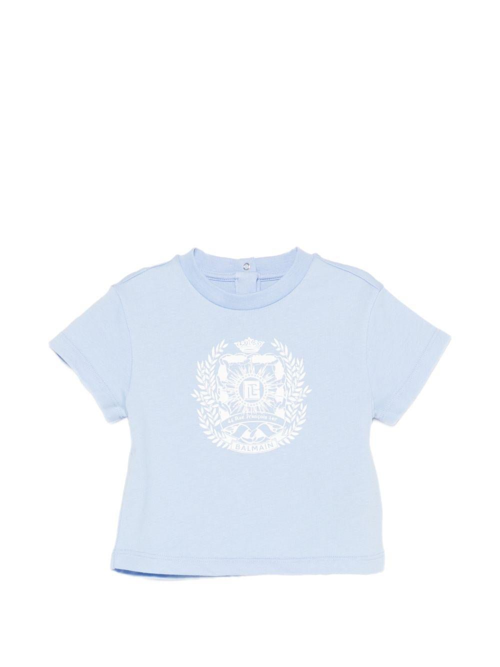 T-shirt da neonato Balmain Kids azzurrro con stampa grafica sul davanti - Rubino Kids