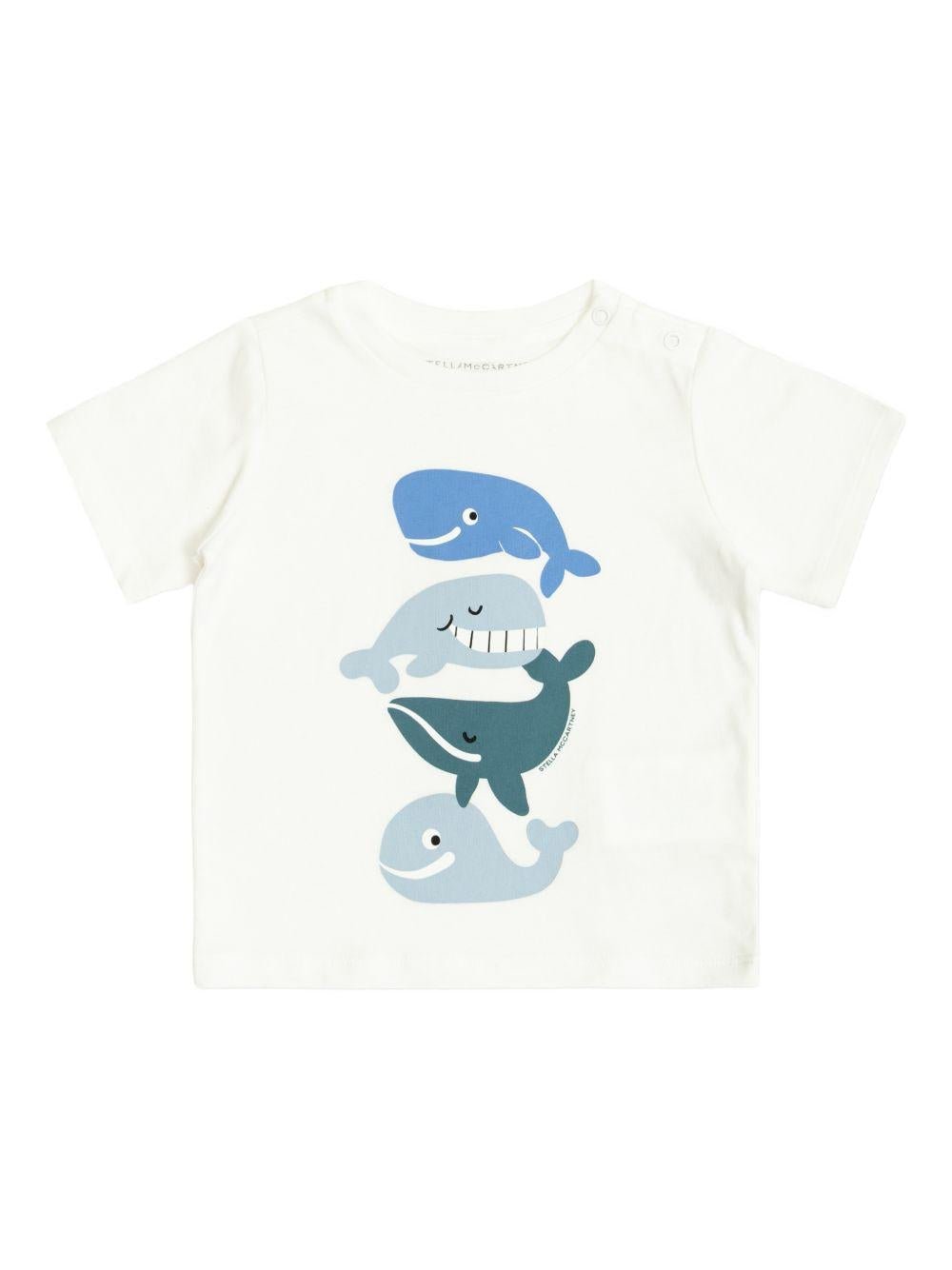 T-shirt da neonato Stella McCartney Kids bianca con stampa grafica balena - Rubino Kids