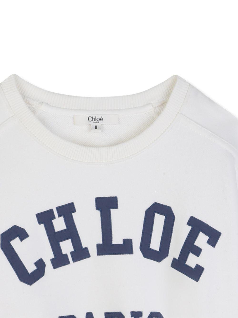T-shirt girocollo per bambina Chloé Kids bianca con applicazione logo - Rubino Kids