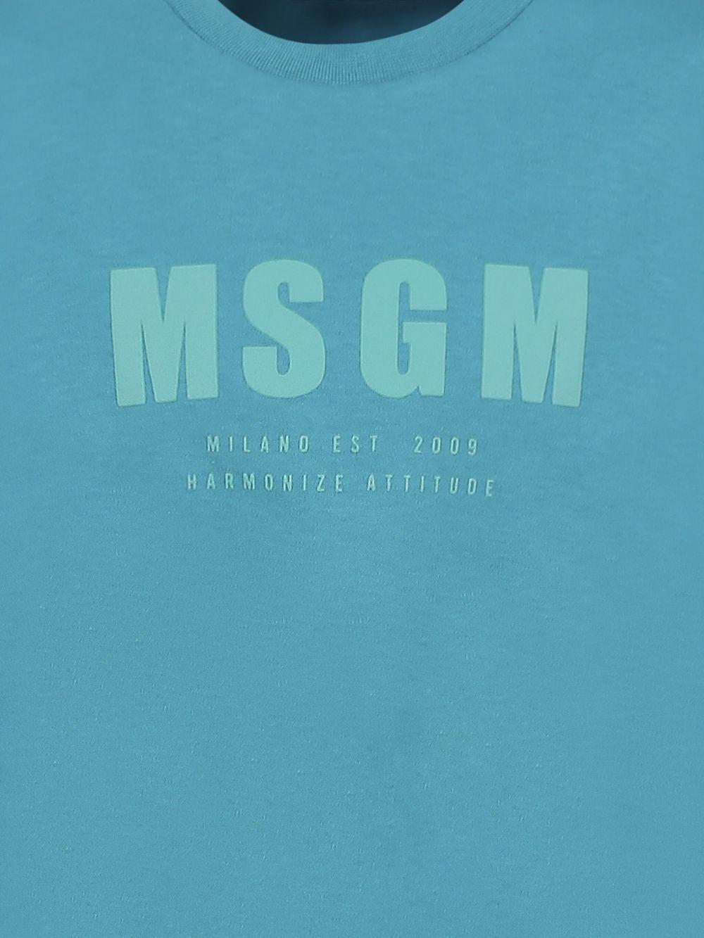 T-shirt in cotone con stampa per bambino MSGM Kids blu con orlo dritto - Rubino Kids