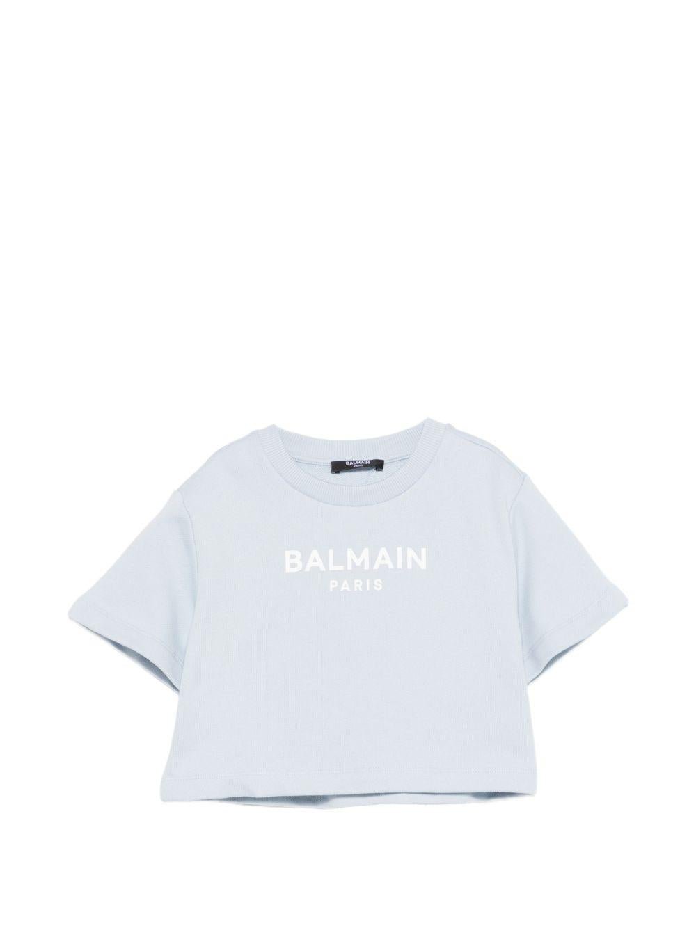 T-shirt per bambina balmain Kids azurra con stampa logo - Rubino Kids
