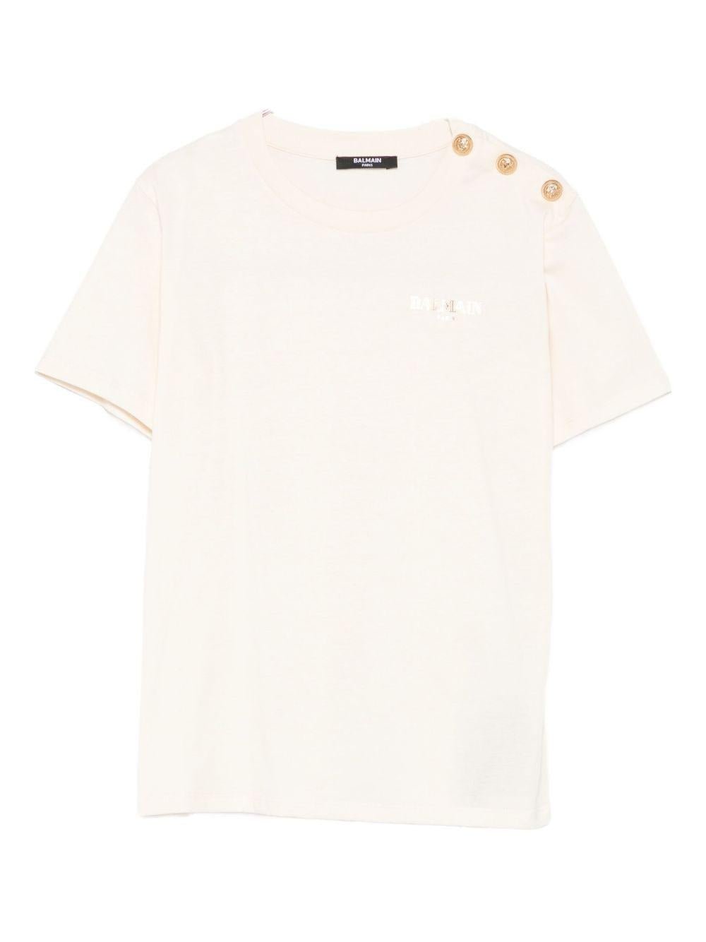 T-shirt per bambina Balmain Kids beige con ricamo logo e abbottonatura - Rubino Kids