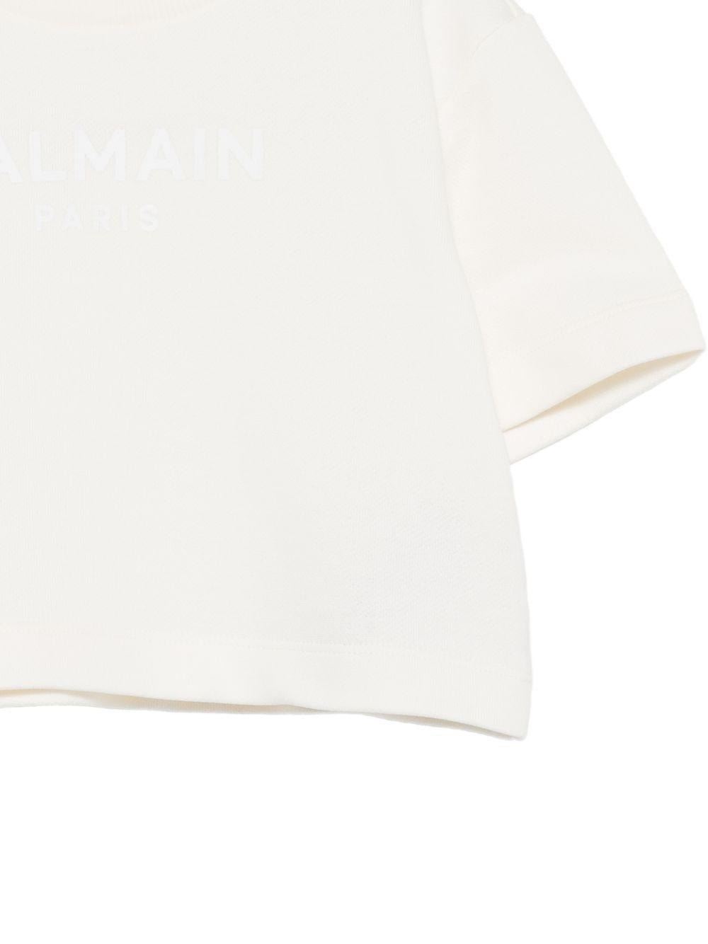 T-shirt per bambina Balmain Kids bianca con design crop - Rubino Kids