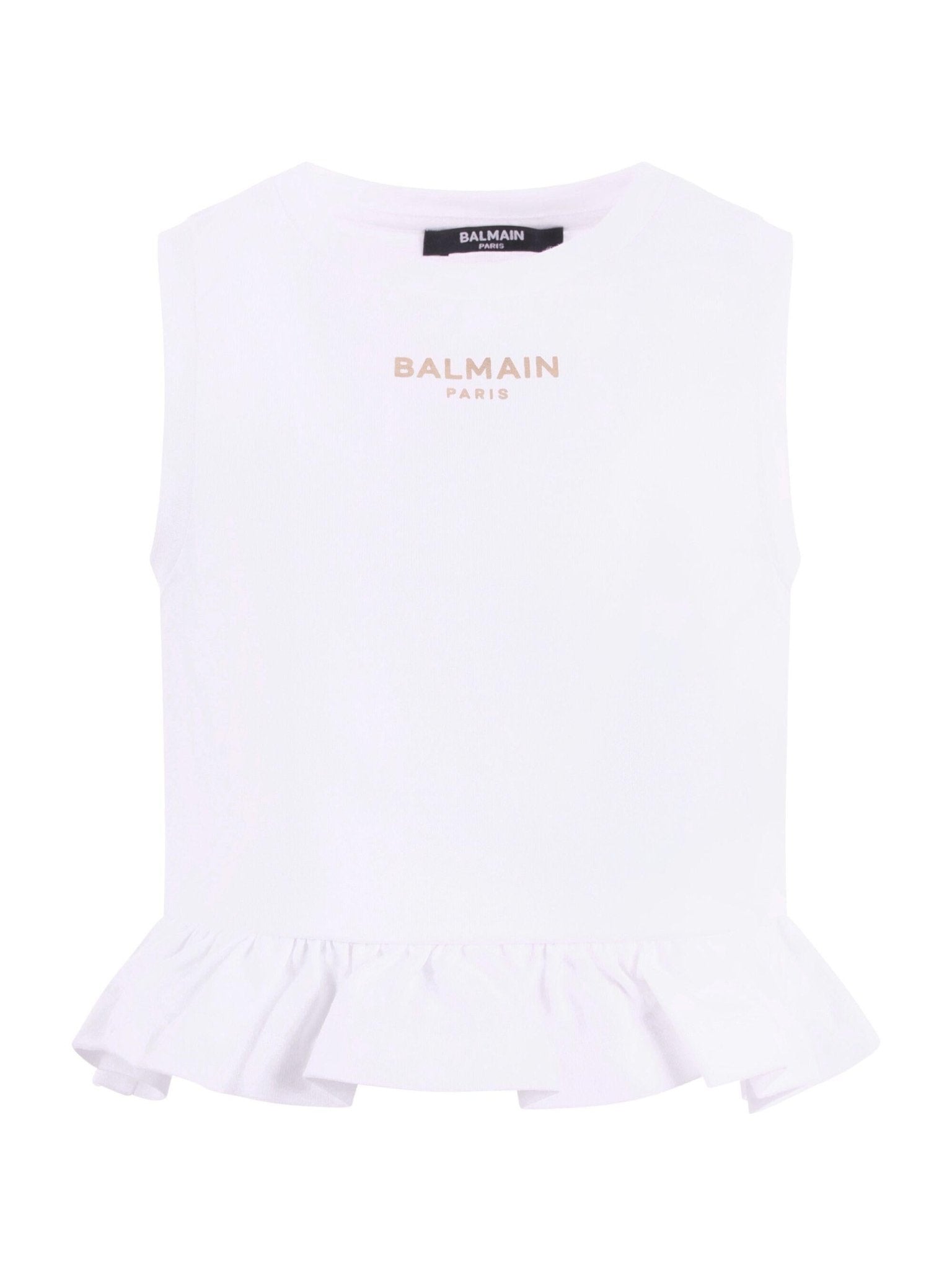 T-shirt per bambina Balmain Kids bianca con dettaglio ruches - Rubino Kids