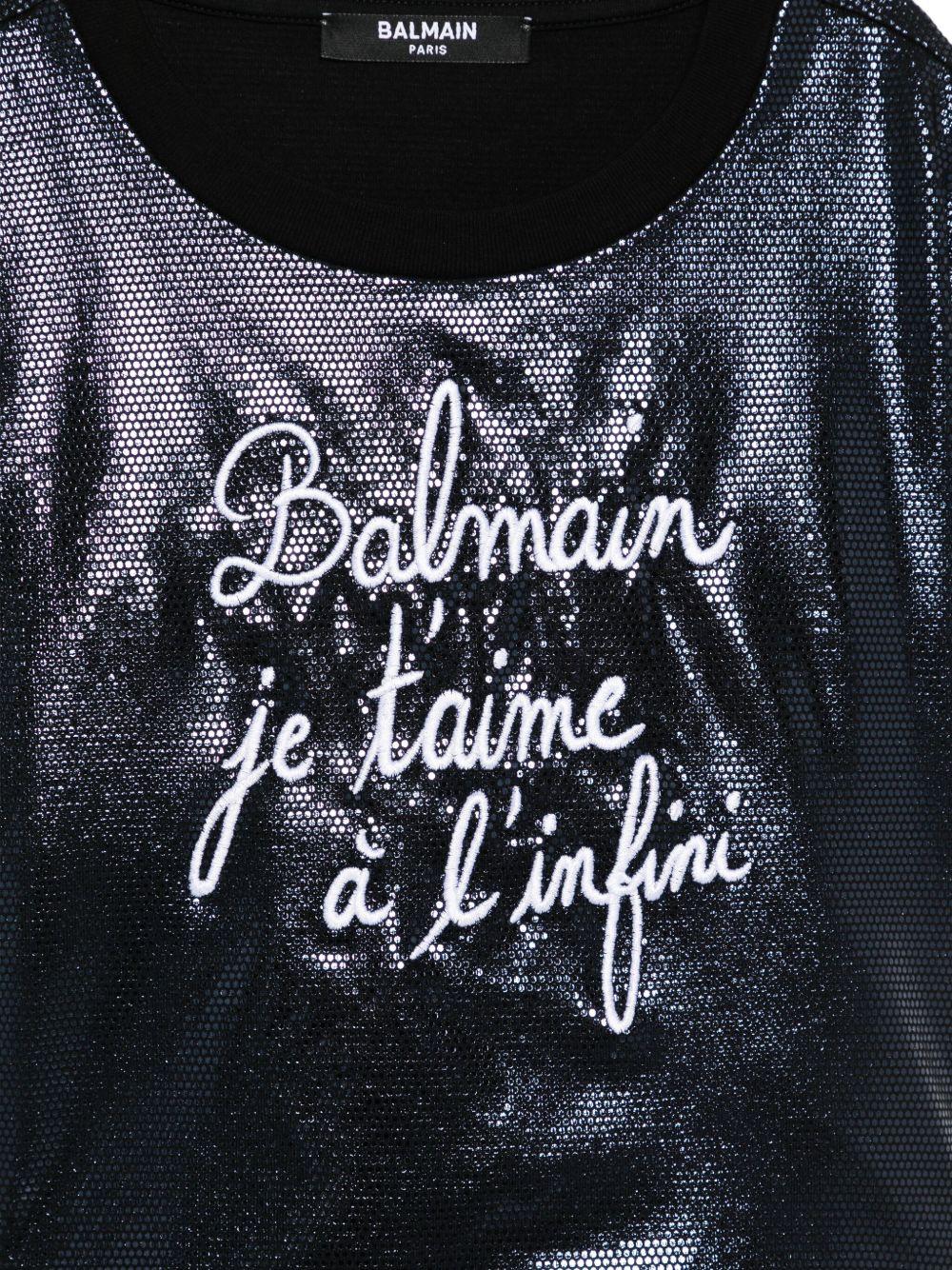 T-shirt per bambina Balmain Kids blu con ricamo - Rubino Kids