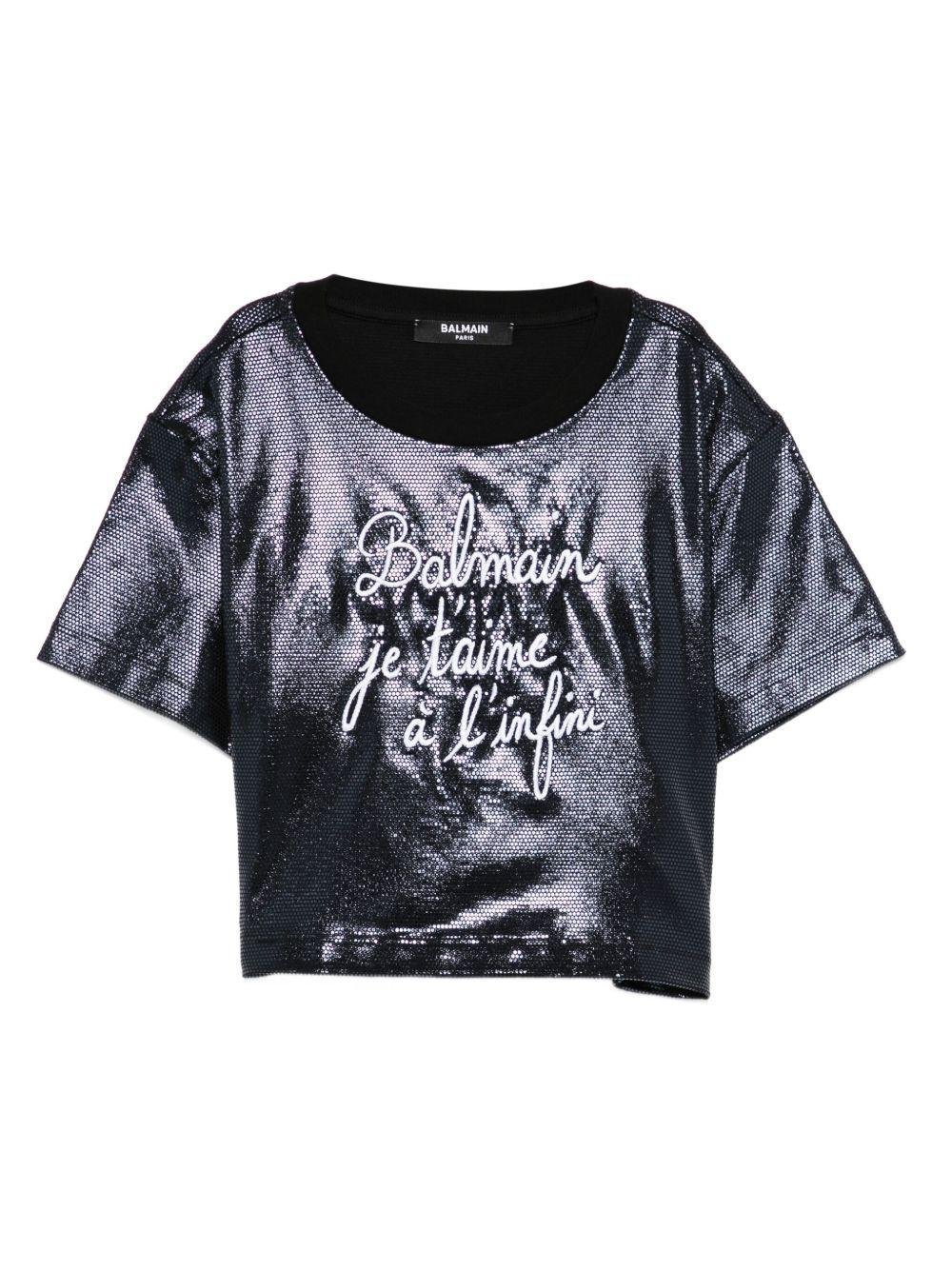 T-shirt per bambina Balmain Kids blu con ricamo - Rubino Kids