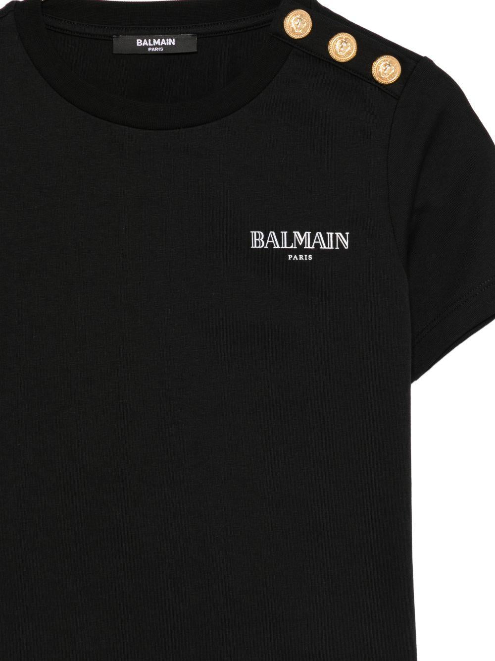 T-shirt per bambina Balmain Kids nera con logo sul davanti - Rubino Kids