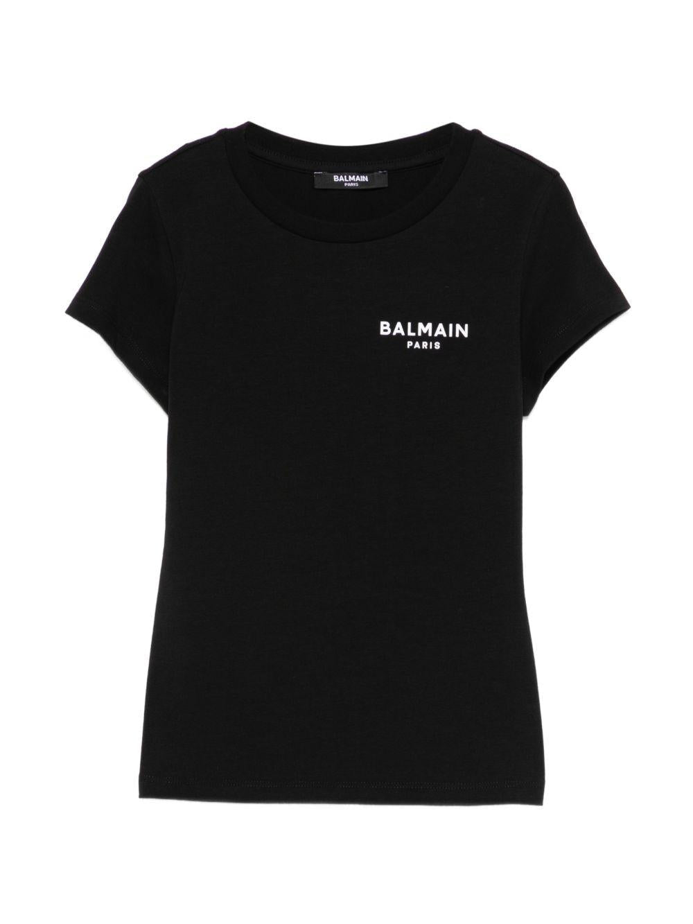 T-shirt per bambina Balmain Kids nera con logo sul davanti - Rubino Kids