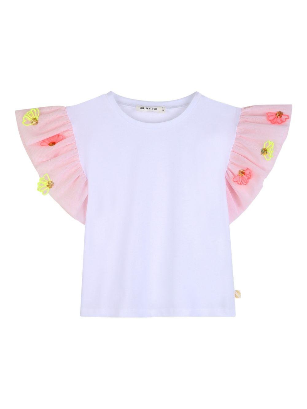 T-shirt per bambina Billieblush bianca con maniche ad aletta - Rubino Kids