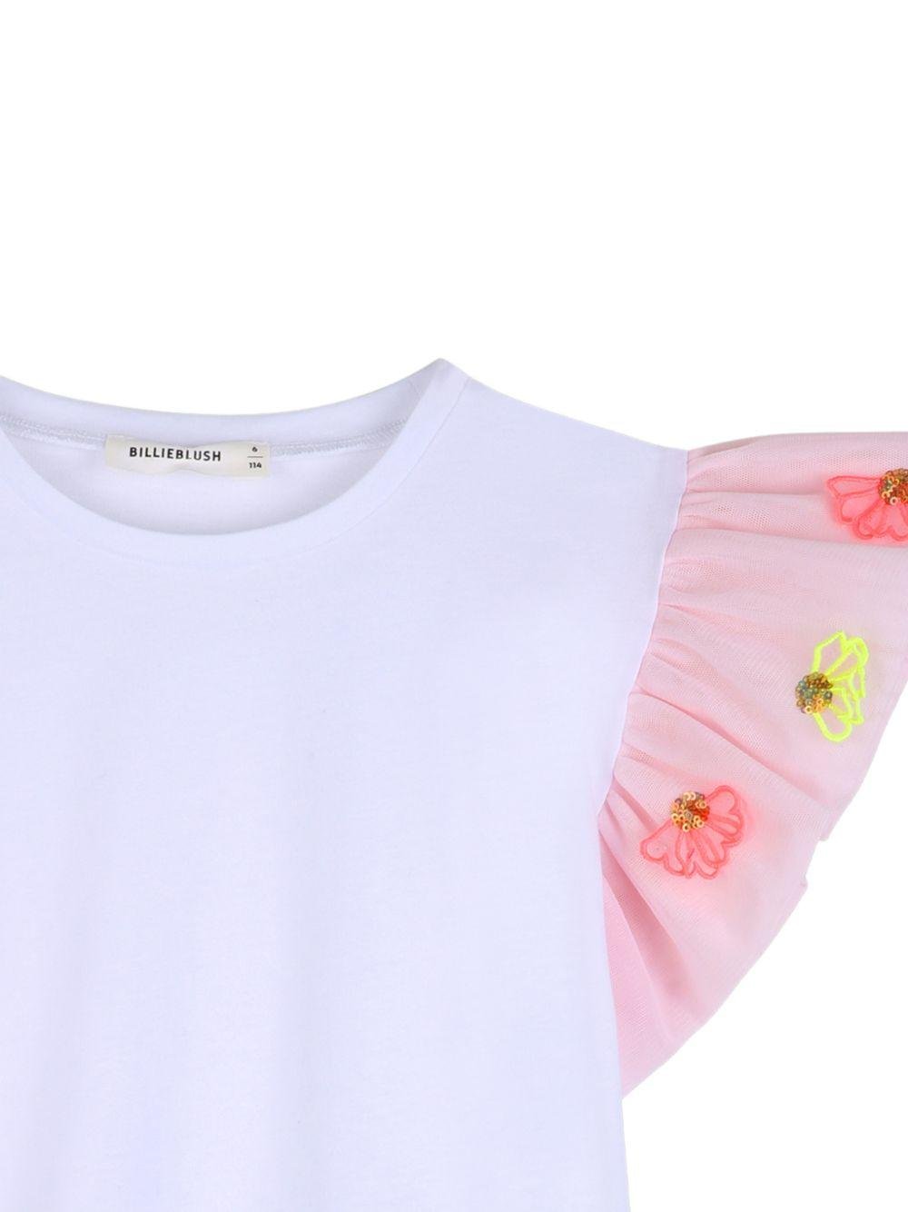 T-shirt per bambina Billieblush bianca con maniche ad aletta - Rubino Kids