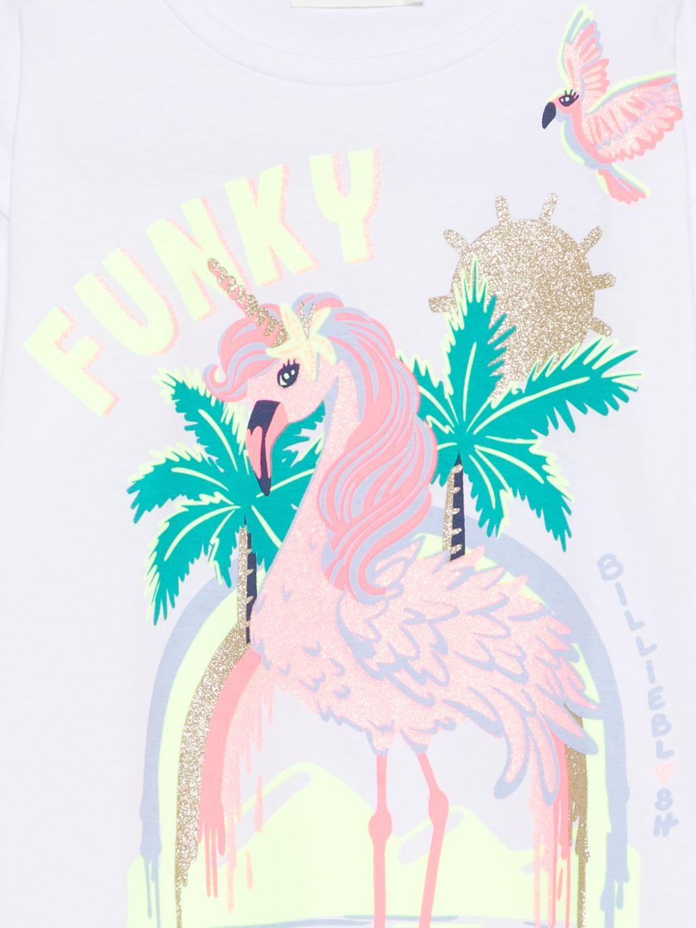 T-shirt per bambina Billieblush bianca con stampa fenicottero - Rubino Kids