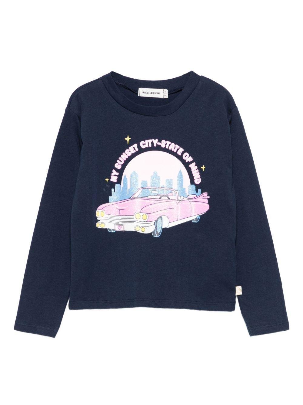 T-shirt per bambina Billieblush blu con stampa grafica - Rubino Kids