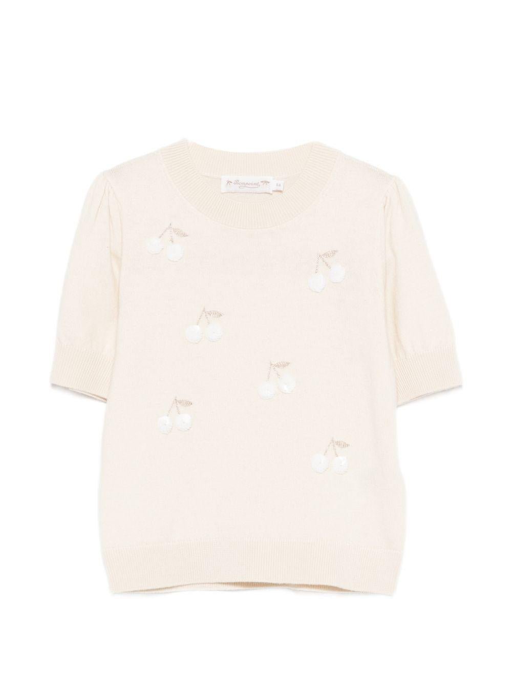 T-shirt per bambina Bonpoint beige con ricamo ciliegie - Rubino Kids