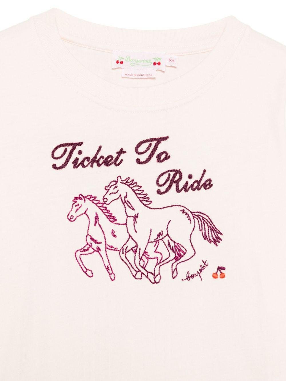 T-shirt per bambina Bonpoint rosa con ricamo Cavallo sul davanti - Rubino Kids