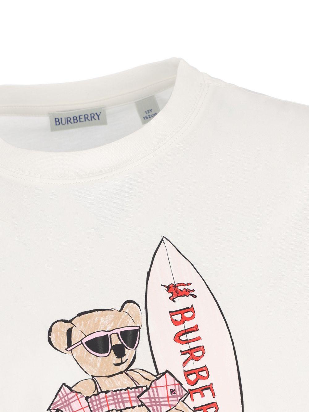 T-shirt per bambina Burberry Kids bianca con stampa orsetta - Rubino Kids