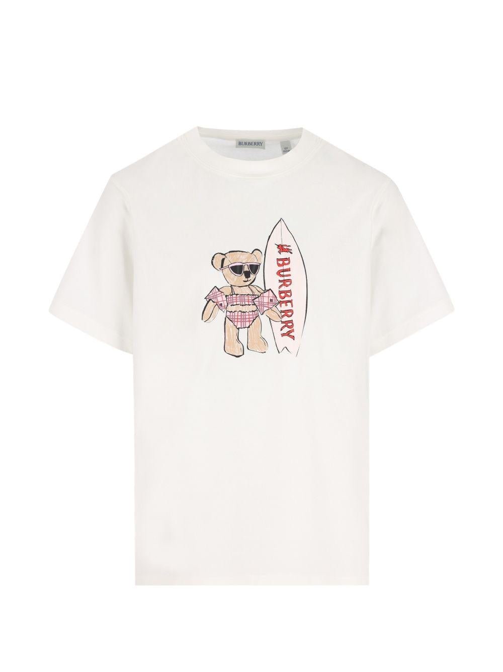 T-shirt per bambina Burberry Kids bianca con stampa orsetta - Rubino Kids