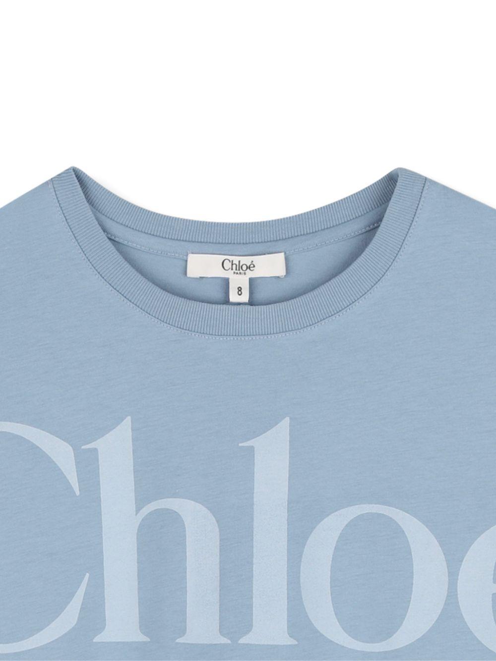T-shirt per bambina Chloé Kids azzurra con taglio crop - Rubino Kids