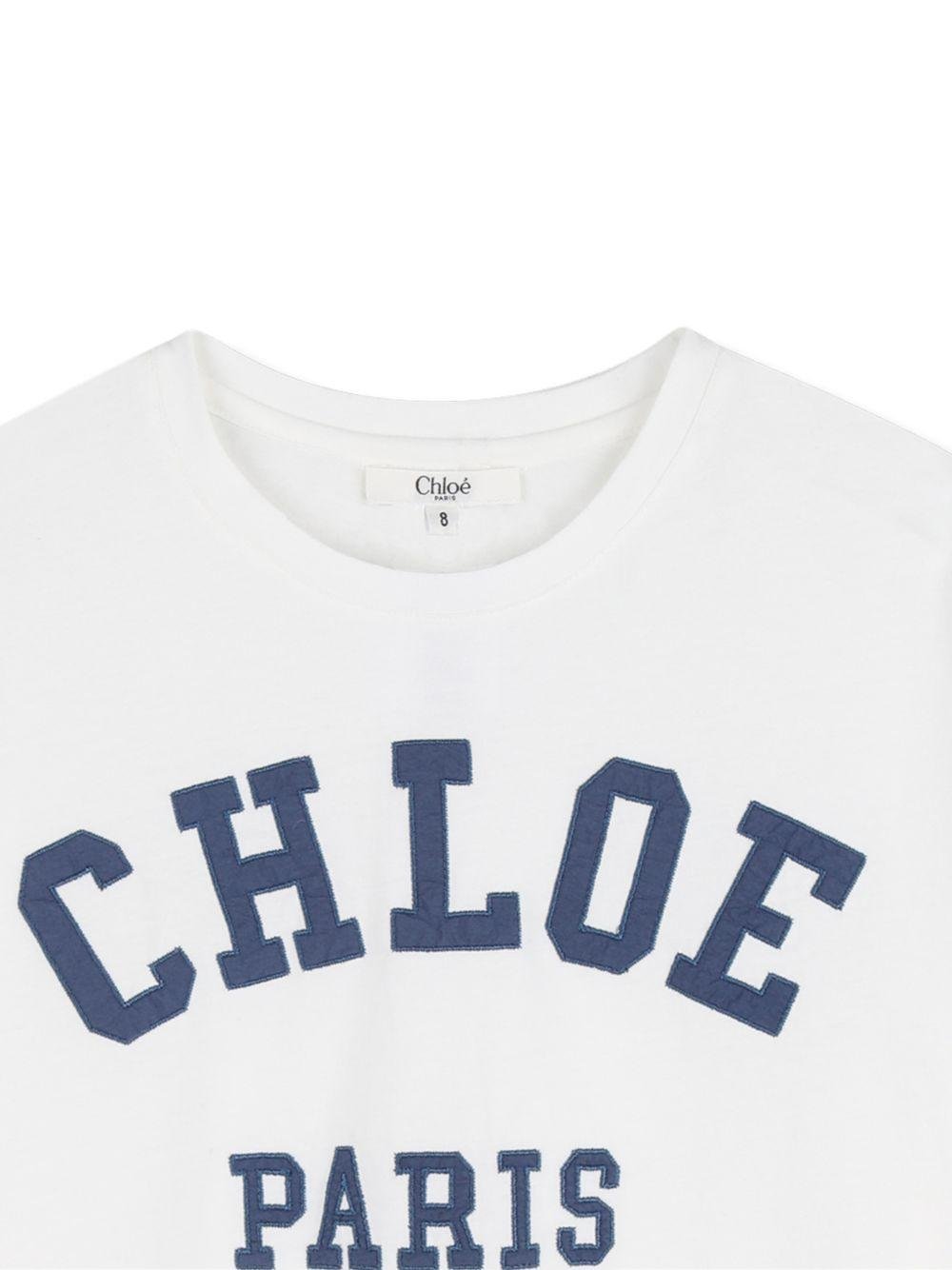 T-shirt per bambina Chloé Kids bianca con logo sul davanti - Rubino Kids