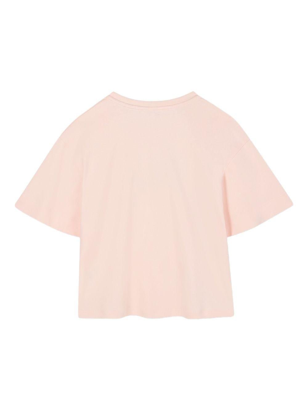 T-shirt per bambina Chloé Kids rosa con logo - Rubino Kids