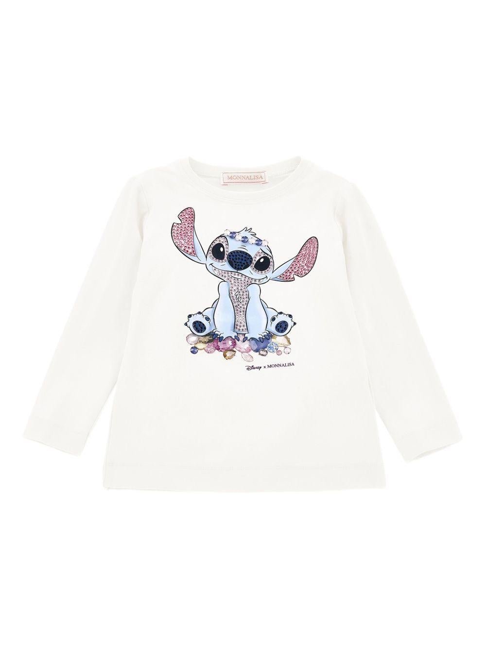 T-shirt per bambina Disney x Monnalisa bianco con stampa grafica Stitch - Rubino Kids