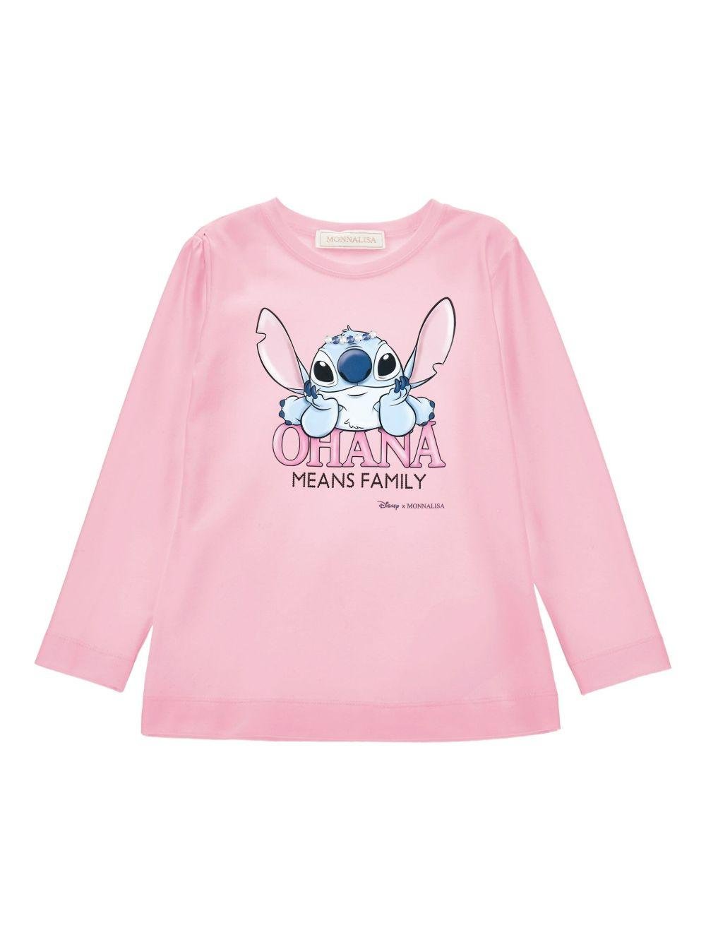 T-shirt per bambina Disney x Monnalisa rosa con stampa grafica Stitch - Rubino Kids