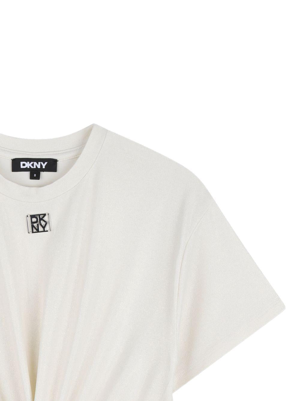 T-shirt per bambina DKNY Kids bianca con design attorcigliato - Rubino Kids