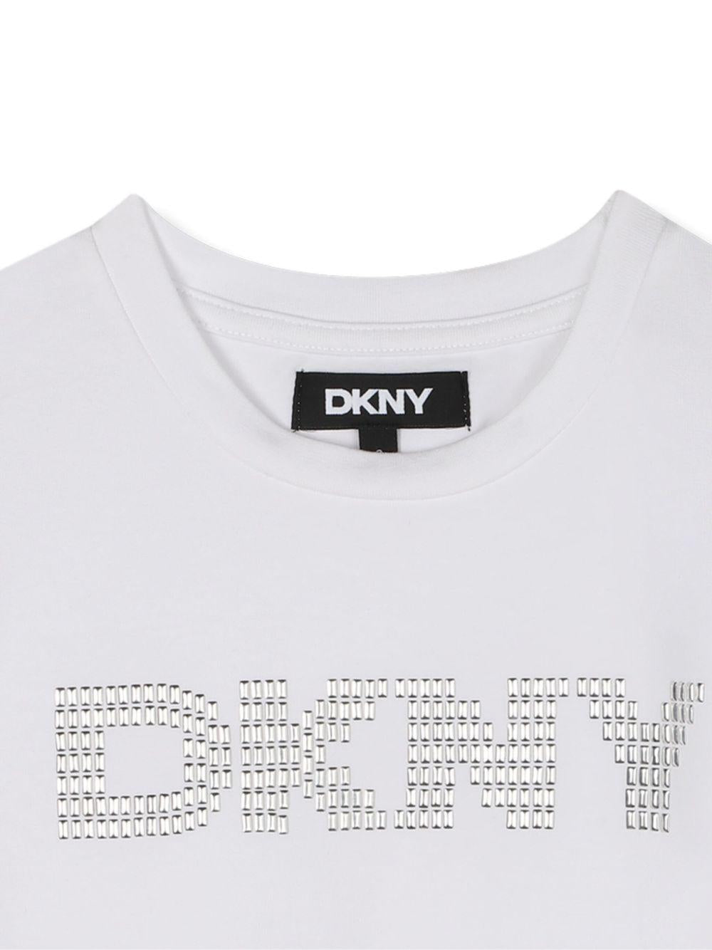 T-shirt per bambina Dkny Kids bianca con logo di borchie - Rubino Kids