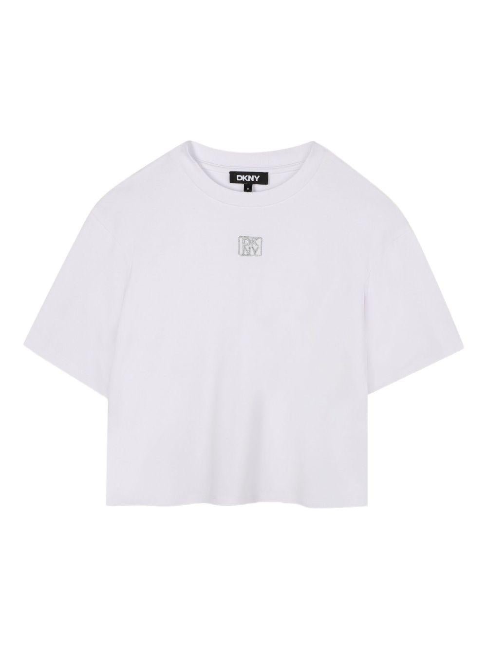 T-shirt per bambina DKNY Kids bianco con scollo a V - Rubino Kids